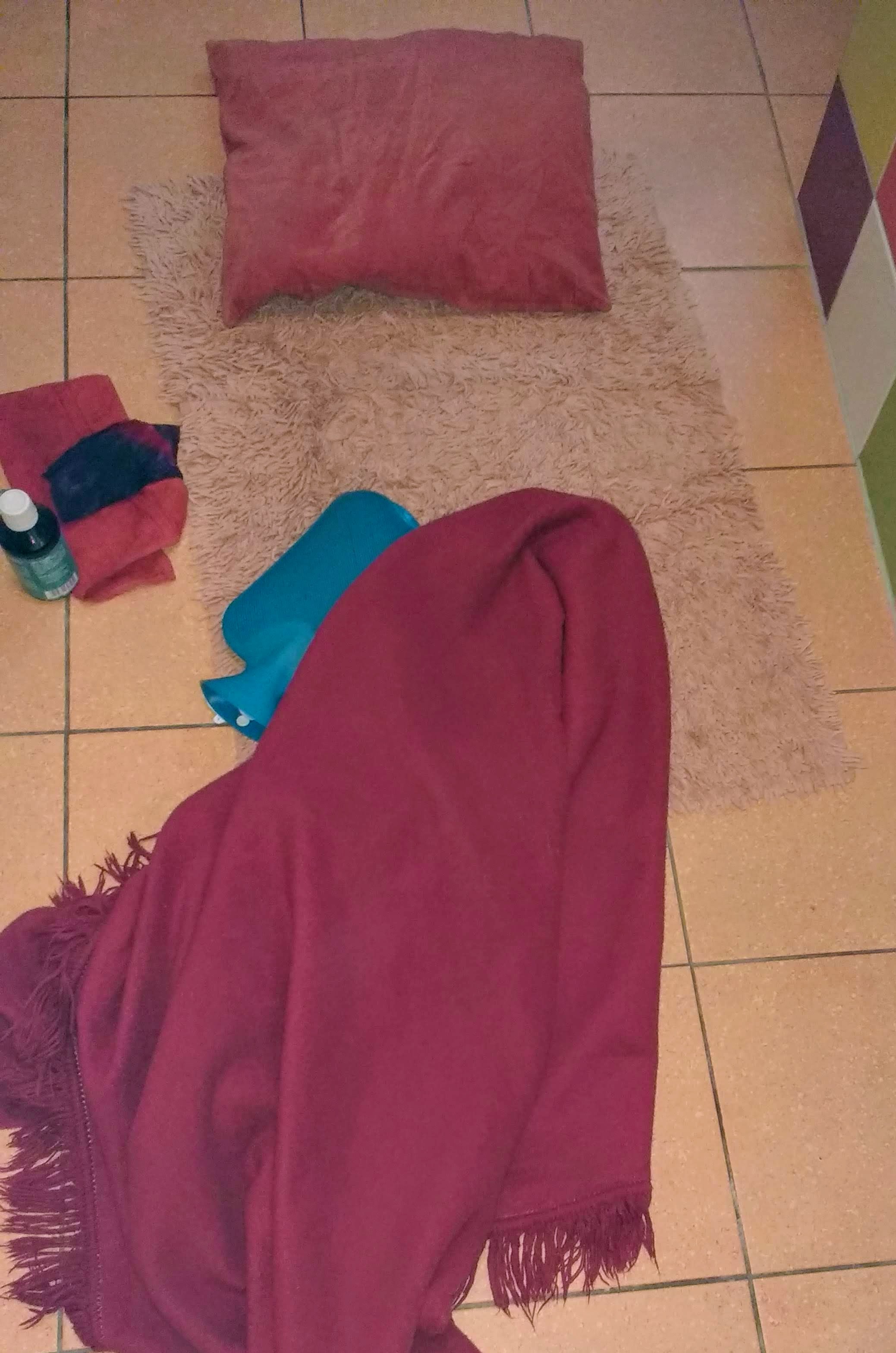 Das Nest: Matte, Decke, Kissen, Wärmflasche